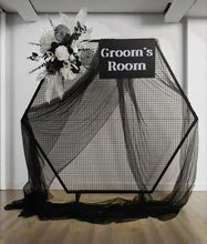 Load image into Gallery viewer, Black hexagonal backdrop & flowers - HIRE ONLY