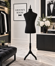 Load image into Gallery viewer, Male Mannequin in black – Grooms Preparation Room - HIRE ONLY