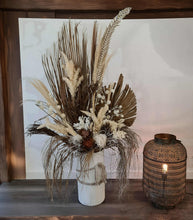 Load image into Gallery viewer, Large Boho Rustic flowers in Ribbed urn - HIRE ONLY