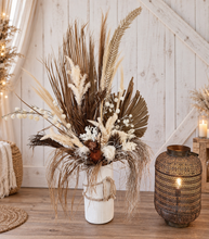 Load image into Gallery viewer, Large Boho Rustic flowers in Ribbed urn - HIRE ONLY