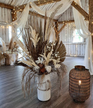 Load image into Gallery viewer, Large Boho Rustic flowers in Ribbed urn - HIRE ONLY