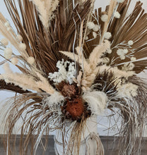 Load image into Gallery viewer, Large Boho Rustic flowers in Ribbed urn - HIRE ONLY