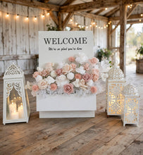 Load image into Gallery viewer, Welcome Flower Box with blush flowers - HIRE ONLY