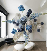 Load image into Gallery viewer, Blue & white hanging flowers for backdrop, arch, arbour - HIRE ONLY