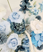 Load image into Gallery viewer, Blue & white hanging flowers for backdrop, arch, arbour - HIRE ONLY