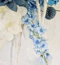 Load image into Gallery viewer, Blue & white hanging flowers for backdrop, arch, arbour - HIRE ONLY