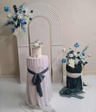 Load image into Gallery viewer, Double arch / backdrop 2 x white blue flowers & plinths Package - HIRE ONLY