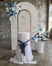 Load image into Gallery viewer, Double arch / backdrop 2 x white blue flowers & plinths Package - HIRE ONLY