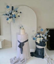 Load image into Gallery viewer, Plain arch / backdrop 2 x white blue flowers & plinths Package - HIRE ONLY