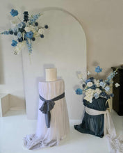 Load image into Gallery viewer, Plain arch / backdrop 2 x white blue flowers & plinths Package - HIRE ONLY