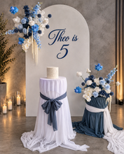 Load image into Gallery viewer, Plain arch / backdrop 2 x white blue flowers & plinths Package - HIRE ONLY
