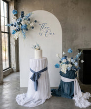 Load image into Gallery viewer, Plain arch / backdrop 2 x white blue flowers & plinths Package - HIRE ONLY