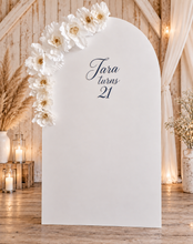 Load image into Gallery viewer, Plain arch / backdrop & white flowers - HIRE ONLY