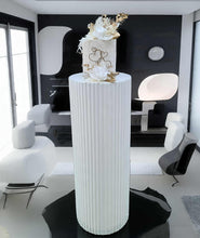 Load image into Gallery viewer, White cement look round ripple plinth - 90cm - HIRE ONLY