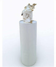 Load image into Gallery viewer, White cement look round ripple plinth - 90cm - HIRE ONLY