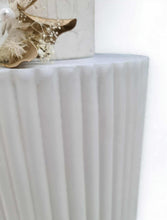 Load image into Gallery viewer, White cement look round ripple plinth - 90cm - HIRE ONLY