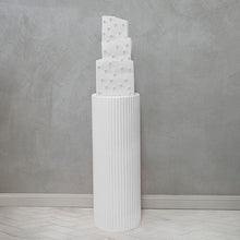 Load image into Gallery viewer, White cement look round ripple plinth - 90cm - HIRE ONLY