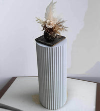 Load image into Gallery viewer, White cylinder ripple plinth cake or flower stand - 50cm - HIRE ONLY