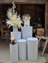 Load image into Gallery viewer, White cylinder ripple plinth cake or flower stand - 75cm - HIRE ONLY