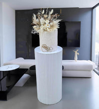 Load image into Gallery viewer, White cylinder ripple plinth cake or flower stand - 60cm - HIRE ONLY