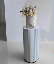 Load image into Gallery viewer, White cylinder ripple plinth cake or flower stand - 60cm - HIRE ONLY
