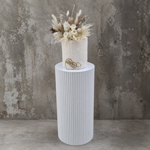 Load image into Gallery viewer, White cylinder ripple plinth cake or flower stand - 60cm - HIRE ONLY
