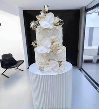 Load image into Gallery viewer, White cylinder ripple plinth cake or flower stand - 75cm - HIRE ONLY