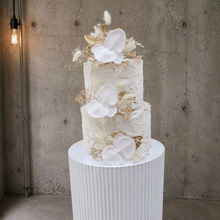 Load image into Gallery viewer, White cylinder ripple plinth cake or flower stand - 75cm - HIRE ONLY