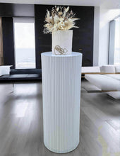 Load image into Gallery viewer, White cylinder ripple plinth cake or flower stand - 90cm - HIRE ONLY