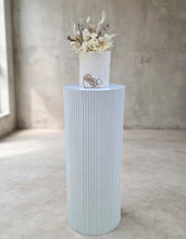 Load image into Gallery viewer, White cylinder ripple plinth cake or flower stand - 90cm - HIRE ONLY