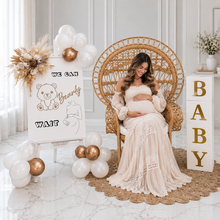 Load image into Gallery viewer, Baby shower neutral package w Queen peacock chair - HIRE ONLY