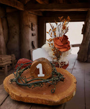 Load image into Gallery viewer, Rustic wood rounds table numbers - HIRE ONLY