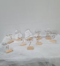 Load image into Gallery viewer, Modern & Elegant glitter acrylic arch table numbers - HIRE ONLY