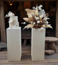 Load image into Gallery viewer, White cement look square ripple plinth cake / flower stand – 90cm - HIRE ONLY