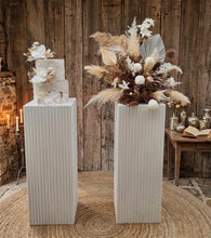 Load image into Gallery viewer, White cement look square ripple plinth cake / flower stand – 90cm - HIRE ONLY