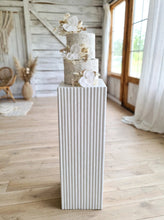 Load image into Gallery viewer, White cement look square ripple plinth cake / flower stand – 90cm - HIRE ONLY