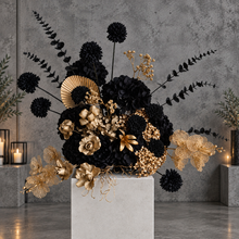 Load image into Gallery viewer, Black & Gold floor / plinth / table Flowers - HIRE ONLY