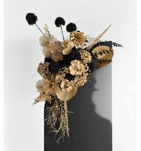 Load image into Gallery viewer, Black arch backdrop and black & gold flowers - HIRE ONLY