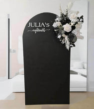 Load image into Gallery viewer, Black arch / backdrop and black & white flowers - HIRE ONLY