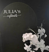 Load image into Gallery viewer, 2 x arch backdrop (black & white), 2 x black & white flowers, 2 x cylinder plinths - HIRE ONLY