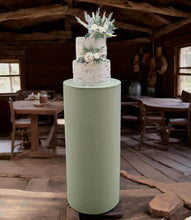 Load image into Gallery viewer, Sage green cylinder cake stand / plinth - 90cm - HIRE ONLY