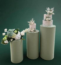 Load image into Gallery viewer, Sage green cylinder cake stand / plinth - 90cm - HIRE ONLY