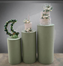 Load image into Gallery viewer, Sage green cylinder cake stand / plinth - 90cm - HIRE ONLY