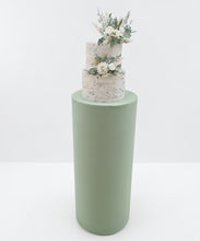 Load image into Gallery viewer, Sage green cylinder cake stand / plinth - 90cm - HIRE ONLY