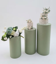 Load image into Gallery viewer, Sage green cylinder cake stand / plinth - 90cm - HIRE ONLY