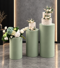 Load image into Gallery viewer, Sage green cylinder cake stand / plinth - 60cm - HIRE ONLY