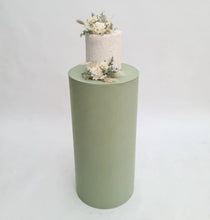 Load image into Gallery viewer, Sage green cylinder cake stand / plinth - 75cm - HIRE ONLY