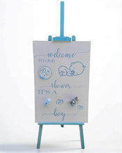 Load image into Gallery viewer, Baby shower – BABY BOY - blue welcome sign (easel & board) - HIRE ONLY