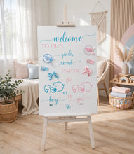 Load image into Gallery viewer, Baby shower – GENDER REVEAL – blue / pink welcome sign (easel & board) - HIRE ONLY
