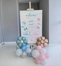 Load image into Gallery viewer, Baby shower – GENDER REVEAL – blue / pink welcome sign (easel, board & balloons) - HIRE ONLY